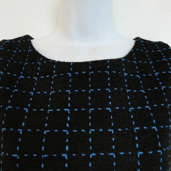 NWT OSCAR DE LA RENTA Black Blue Wool Cotton Tweed Sleeveless Pencil Dress 6 - Picture 3 of 7